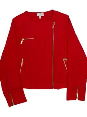 CHAUS NY Business Jacket 100% LINEN Red Casual Luxury Designer Blazer Womens 12